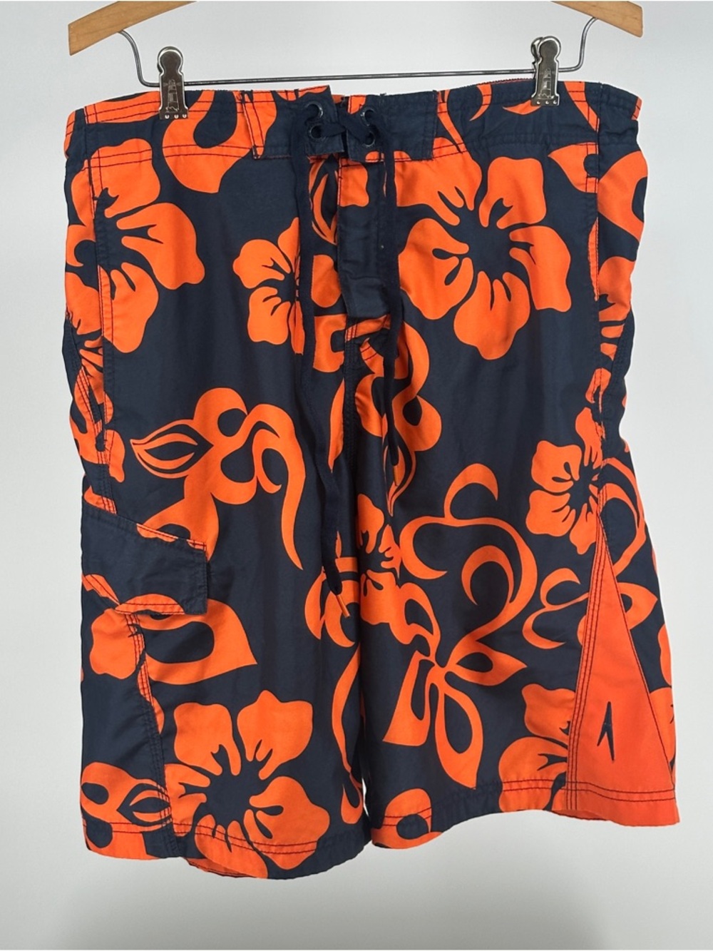 Men’s Large Speedo Navy Swim Trunks with Bright Orange Floral Print Beach Swim